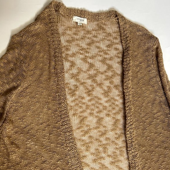 Umgee Womens L Cardigan Sweater Brown Long Sleeve Open Front Knit Layered Lace - Picture 3 of 15
